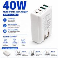 Adaptador de Pared Delgado HNT ODM de 40W y 4 Puertos con Enchufe Desmontable para Reino Unido/UE/Australia, Carga Rápida PD3.0 2C+2A para iPhone y Android, Directo de Fábrica