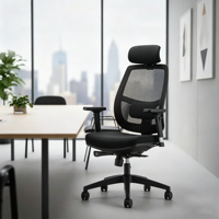 Reposabrazos de plástico ejecutivo para oficina moderna, cómoda silla de ordenador, silla de oficina giratoria con reposacabezas de ajuste automático