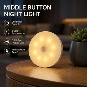 Circular rechargeable LED night <b>light</b> <b>with</b> adjustable three colour temperatures, eye-friendly bedside lamp, suitable for the bed - Product Image 1