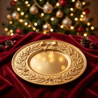 Assiettes de présentation dorées Woju Festive de 13 pouces, en plastique électroplaqué, avec bordure en nœud de houx, pour la décoration de table de Noël