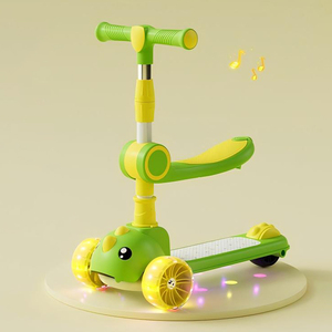 Trottinette enfant 3-en-1 avec siège amovible, design <span class=keywords><strong>petit</strong></span> <span class=keywords><strong>dinosaure</strong></span>, pliable, 3 roues en plastique, pour usage extérieur - Product Image 1