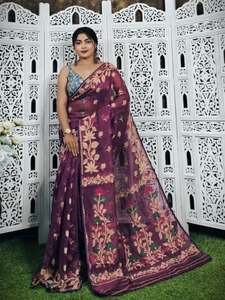 Robe de mariée en soie/coton Tassar à carreaux Azrak Akshay Sharma pour filles, écologique, séchage rapide, poids moyen, tissée, densité 6868 - Product Image 3