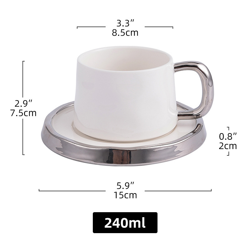 Tazza di caffè dritta e piattino ~ bianco-240ml