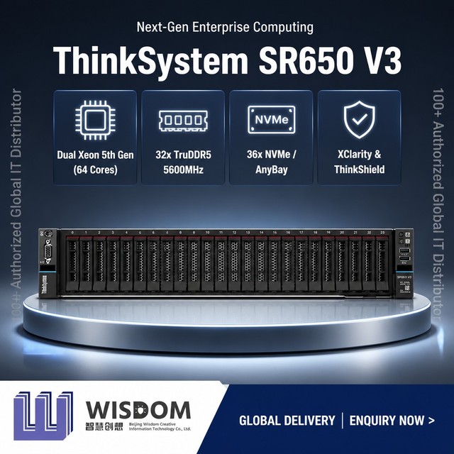 Hot Sale Lenovos ThinkSystem SR650 V3 Dual Intel Xeon TruDDR5 5600MHz 36x NVMe GPU Virtualization Cloud 2U Rackmount Server