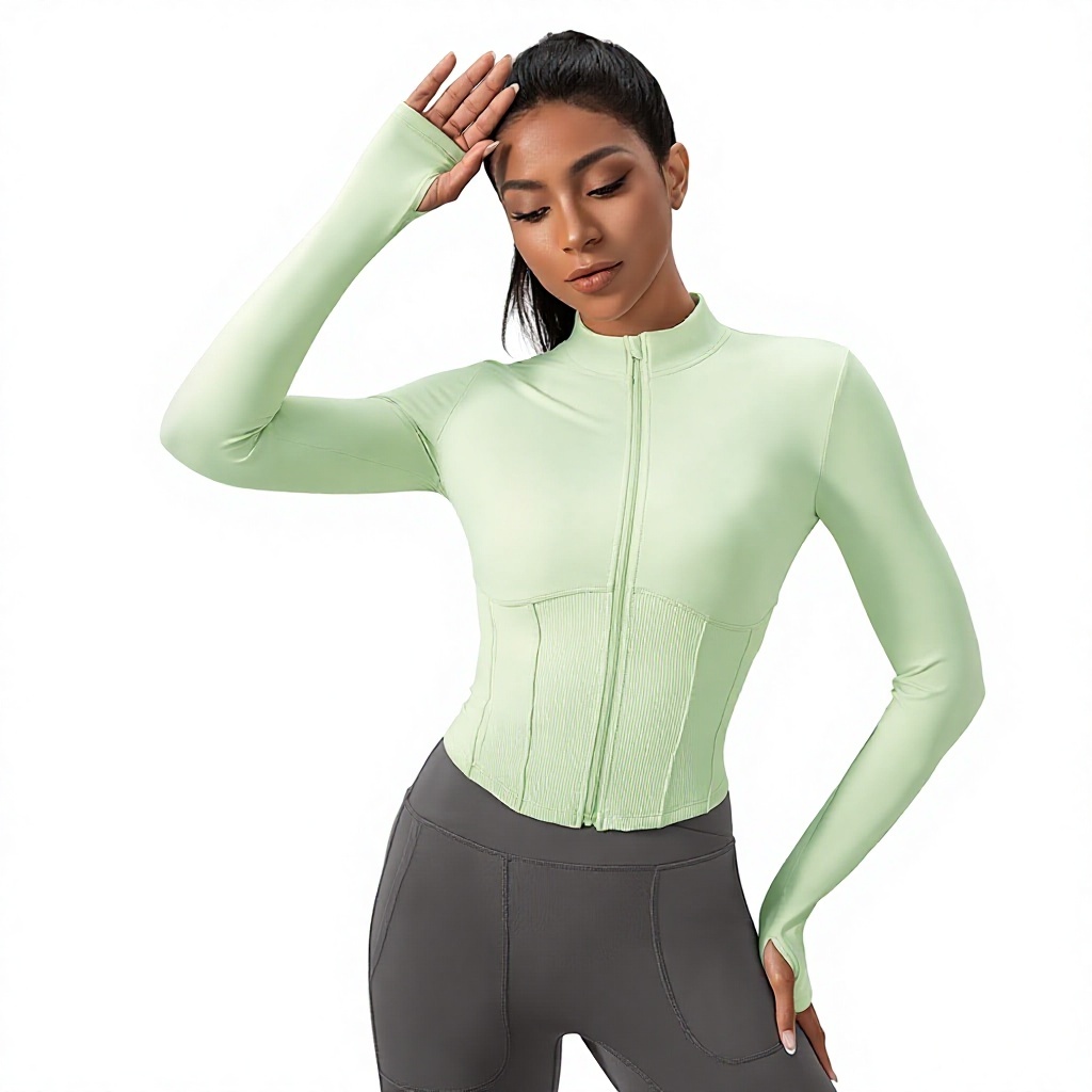 Women's Yoga Suit Long-sleeved Tight Zipper Jacket Slim-fit Stand Collar Spandex/Nylon Sports Top Quick-drying Running Fitness