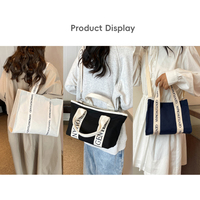 Sac à provisions réutilisable en coton avec logo imprimé personnalisé Grand sac de shopping en coton pour femmes Sac fourre-tout en toile blanche avec poche et fermeture éclair