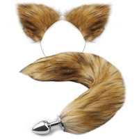Ensemble de 2 pièces de jouets sexuels pour adultes, queue de renard BDSM, bouchon anal en métal, bandeau, accessoires de costume érotique