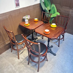 Nhà hàng Phương Tây bàn ghế gỗ rắn để sử dụng thương mại Bàn ghế quán cà phê Mỹ Retro - Product Image 1