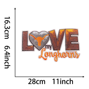Venta caliente Sparkly Sequin Glitter Texas State Longhorns Parches de fútbol Bordado grande Iron on <span class=keywords><strong>Patch</strong></span> para camisas - Product Image 6
