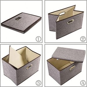 Large Collapsible <b>Bins</b> Lids Linen Fabric Containers Baskets Cube Foldable Storage Boxes with Cover for Home Bedroom - Product Image 6