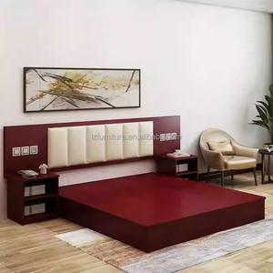Low Cost 3 Star Hotel Bedroom Furniture Set Complete King Queen Bed With Upholstered Headboard Wall Panel Nightstand TV <b>Wardrobe</b> - Product Image 2