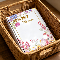 Agenda 2026-2027 con Espiral Metálica y Tapa Dura con Estampado Floral, Diseño Personalizado con Logotipo y Patrón, Libreta de Notas con Horario Personalizado