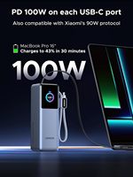 UGREEN Nexode Power Bank pour Ordinateur Portable 25000mAh 200W Charge Rapide Chargeur Portable Câble Rétractable Intégré & Écran Intelligent 4 Sorties