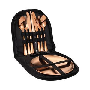 Ensemble de couverts de camping et de voyage en acier inoxydable 410, ustensiles portables pour pique-nique, assiette, couteau à steak, pince de haute qualité - Product Image 1