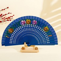 Kipas Tangan Lipat Kayu Cetak Bunga Buatan Tangan, Hadiah Promosi Kerajinan Kayu, Pertunjukan Tari Flamenco Gaya Spanyol