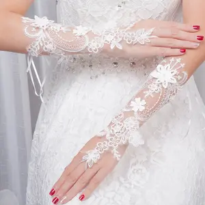 Della mano di cerimonia nuziale guanti senza dita da sposa guanti di pizzo da sposa corto in pizzo fiocco accessori da sposa guanti da sposa sposa