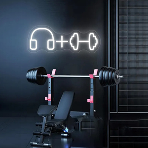 Dropshipping Enseigne néon LED avec logo personnalisé, design gratuit, motif <span class=keywords><strong>casque</strong></span> et haltère, pour décoration <span class=keywords><strong>de</strong></span> salle <span class=keywords><strong>de</strong></span> sport à domicile et thème 'Gym Life', destinée aux vendeurs Etsy - Product Image 1