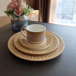 Nordic Luxury Golden Mosaic Plant Pattern Bone China <b>Dinnerware</b> <b>Sets</b> Cup Kit Wholesale Gift Box - Product Image 1