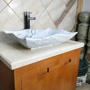 Hzx Thiết kế phòng tắm siêu trắng dolomite đá cẩm thạch tùy chỉnh handcarved chậu rửa đá chìm