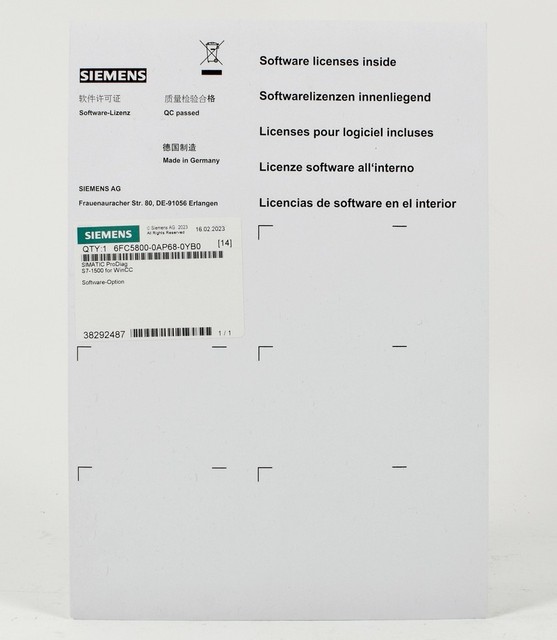 S7-1500 for WinCC, Software Option, 6FC5800-0AP68-0YB0