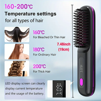 Portable Rechargeable Handheld Straightener - 4 Temperature Settings, Fast Heating Cordless Hair Comb
