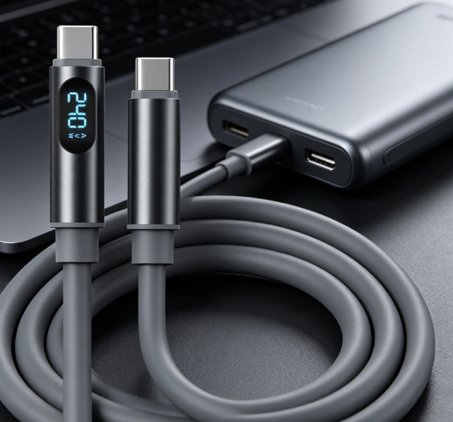 USB C to USB C Cable OEM Fast Charging PD 240W 65W Data Cable with LED Digital Display 1m 2m 3m Cable