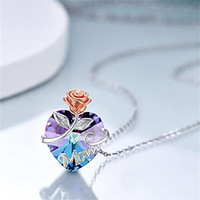 Collier pendentif cœur pour maman en argent chatoyant dégradé, avec chaîne en câble et cristaux facettés, en or rose, cadeau de bijoux pour la fête des Mères