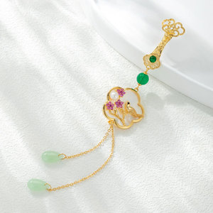Muyu Traditional Chinese Style Brooch With Seashell Pearl Plum Blossom Magpie Tassel For Women's Cheongsam Hanfu - Product Image 2
