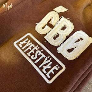 Streetwear patchs brodés personnalisés logo Sun Fade Premium 500GSM sweat à capuche lavé à l'acide en coton éponge français vieilli - Product Image 5