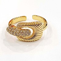Bague en cuivre plaqué or avec chiffres romains de marque haut de gamme, couche imperméable de pierres de zircon