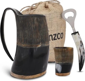 Handmade Natural Colour Buffalo Viking Drinking Horn <b>Mug</b> Premium Quality <b>With</b> <b>Handle</b> for Beer Coffee - Product Image 3