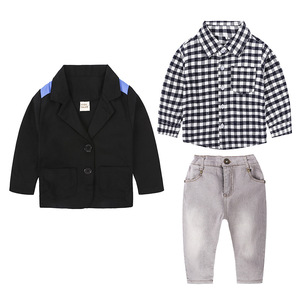 Vêtements pour enfants en gros, ensembles de vêtements, chemise, manteau, jeans, pantalon, ensemble 3 pièces, garçons, Inde - Product Image 1