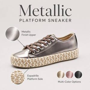 Baskets compensées métalliques personnalisées avec logo OEM pour femmes, à lacets, semelle en jute tressée, style décontracté et tendance à tige basse - Product Image 5