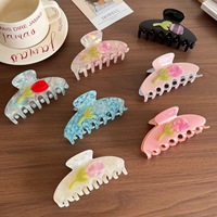 Pince à cheveux coréenne en acétate, modèle Tulipe, polyvalente, grande pince à cheveux de luxe, pince requin pour queue de cheval haute, accessoire capillaire écologique