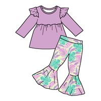 Ensemble de vêtements pour enfants en fibre de bambou imprimé sur mesure, chemisier à manches longues à col rond et pantalon évasé pour filles, tenue quotidienne pour enfants, 2 pièces