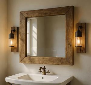 Custom Solid Wood Framed <strong>Rustic</strong> <strong>Bathroom</strong> <strong>Vanity</strong> Mirror Handmade Decorative OEM Customizable - Product Image 1