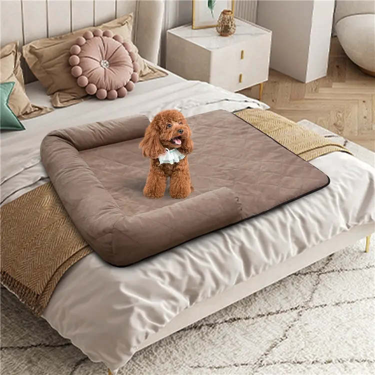 Sarung Sofa Anjing Peliharaan Lapis Antiselip, Penutup Pelindung Furnitur Tempat Tidur Sofa Anjing Peliharaan Dapat Dicuci Mewah dengan Guling Leher