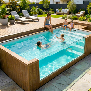 Piscine et spa portables en fibre de verre de 15 pieds avec toit, équipement en promotion, piscine à débordement, piscine conteneur - Product Image 1