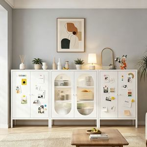 Scandinavian Style Metal Storage Cabinet with Colorful Knobs Elevated Legs Robot Vacuum Friendly <strong>for</strong> <strong>Kitchen</strong> Metal <strong>Sideboard</strong> - Product Image 1