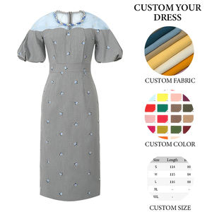 ZYHT 21334 Vestidos kadınlar zarif parti yemeği yaz rahat elbiseler kısa puf kollu nakış siyah düz kadın elbiseler - Product Image 6