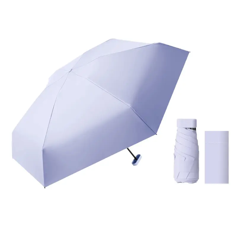Payung Mini portabel desain baru payung lipat 6 Anti-UV dengan casing keras payung hujan saku kecil wanita