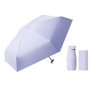 Novo design portátil mini guarda-chuva anti-UV 6 dobrável guarda-chuva com estojo rígido para mulheres guarda-chuva de chuva de bolso pequeno