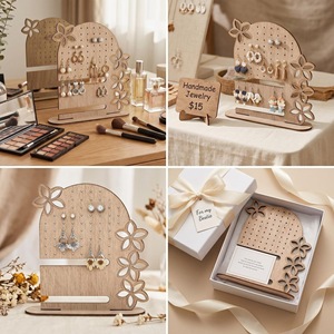 Wooden Floral Jewelry Rack Natural Color 2.5mm <b>Thickness</b> Earring Watch Display Organizer Desktop Storage European Style - Product Image 1