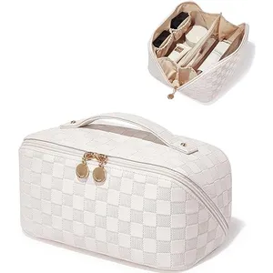 good lands end rare beauty white portable small mini compact quilted hanging puffy cosmetic toiletry bag for travel purse