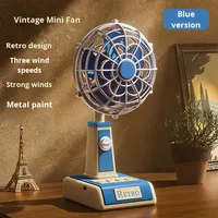 Ventilateur de table portable classique rétro, rechargeable par mini USB, avec moteur sans balais, commande tactile, trois vitesses, idéal pour le bureau, les étudiants et les dortoirs