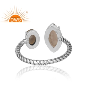 Natural <b>Pearl</b> and Smoky Quartz Gemstone <b>Ring</b> Handmade Twisted Designer <b>Ring</b> Oxidized Silver Adjustable <b>Ring</b> Manufacturer - Product Image 3