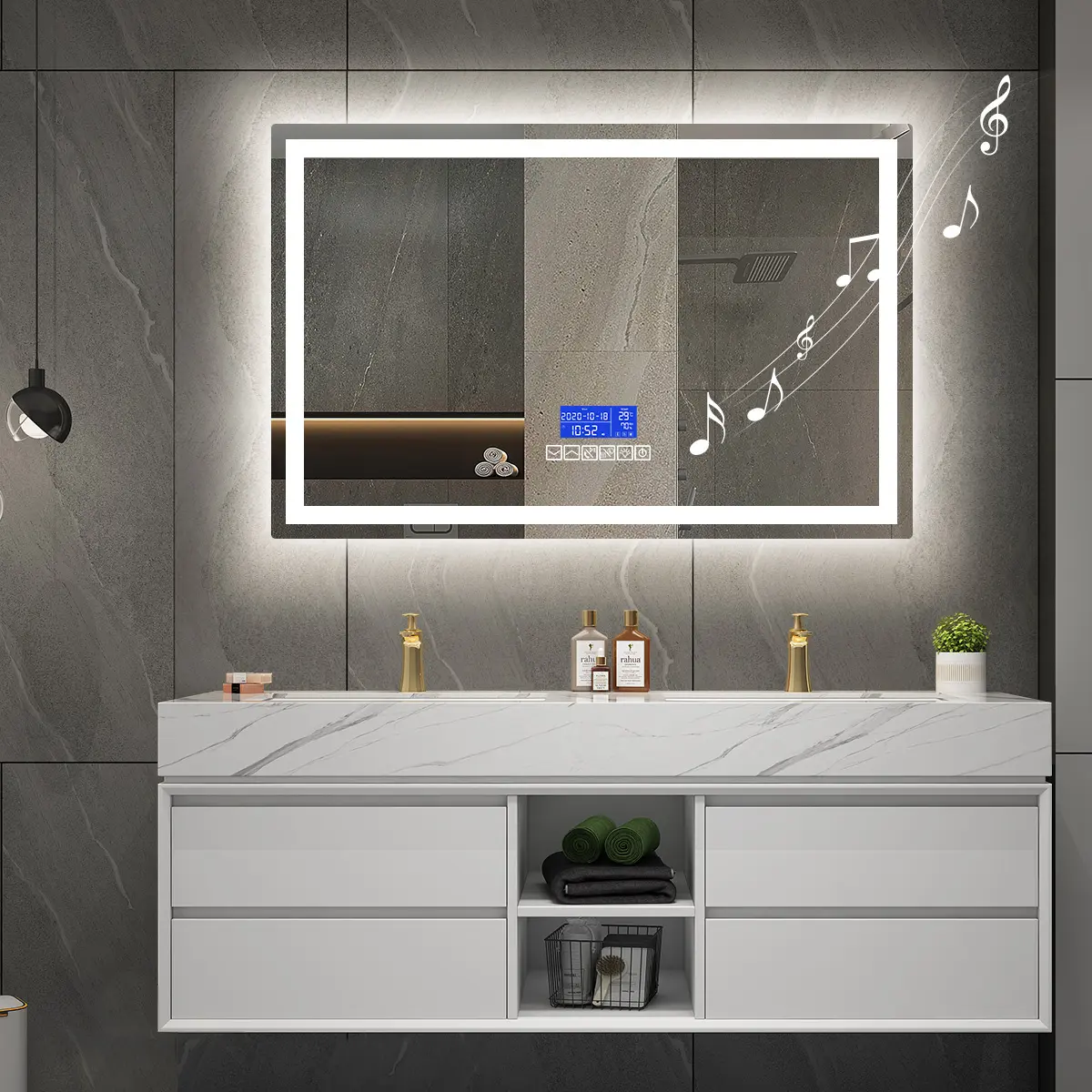 Hot Sales Durable LED Smart Tempered Glass Bathroom Mirror Extended Intelligent Bathroom Vanity Mirror with LED Lights Defogger