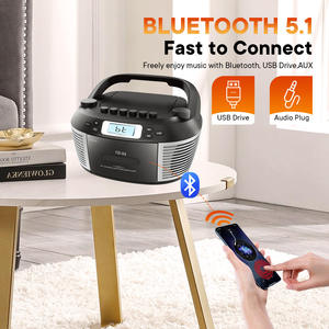 Lecteur CD rétro portable BT, lecteur de cassettes, batterie rechargeable, lecture MP3, carte TF, lecteur audio multifonctionnel - Product Image 4