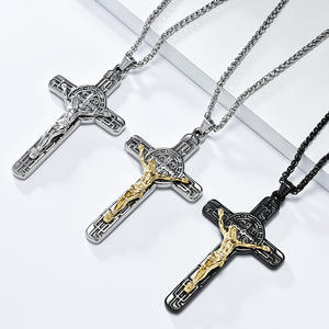 KOMI Kreuz Halskette für Männer Silber Schwarz <span class=keywords><strong>Gold</strong></span> Edelstahl <span class=keywords><strong>Jesus</strong></span> Kruzifix Kreuz Anhänger Halskette für Männer 24 Zoll Weizen kette - Product Image 1