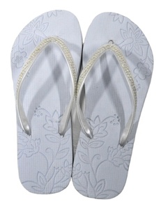 Sparkling Strap Embossed Pe Sole Plain Slippers Wedding <strong>Flip</strong> <strong>Flops</strong> <strong>White</strong> - Product Image 2